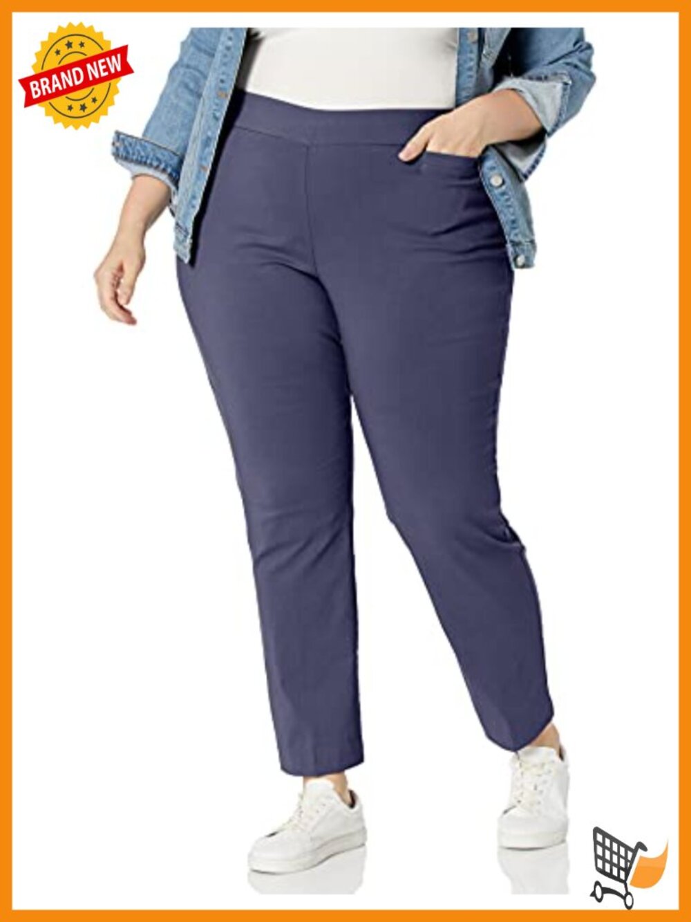 Plus Size Pull On Straight Leg Stretch Dress Pants Office Work Slacks